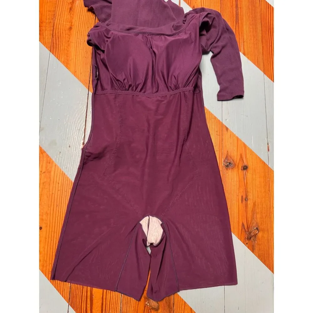 Popilush XL Plum Maxi Dress Built-In Shapewear Square Neck Long Sleeve Bodycon - Picture 5 of 11